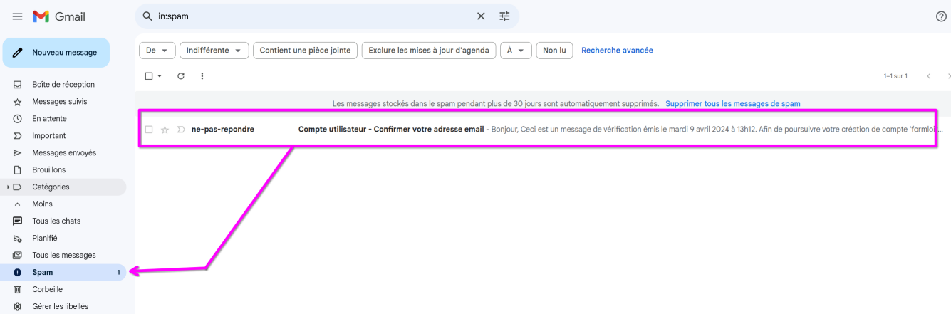 Exemple de Spam avec Gmail